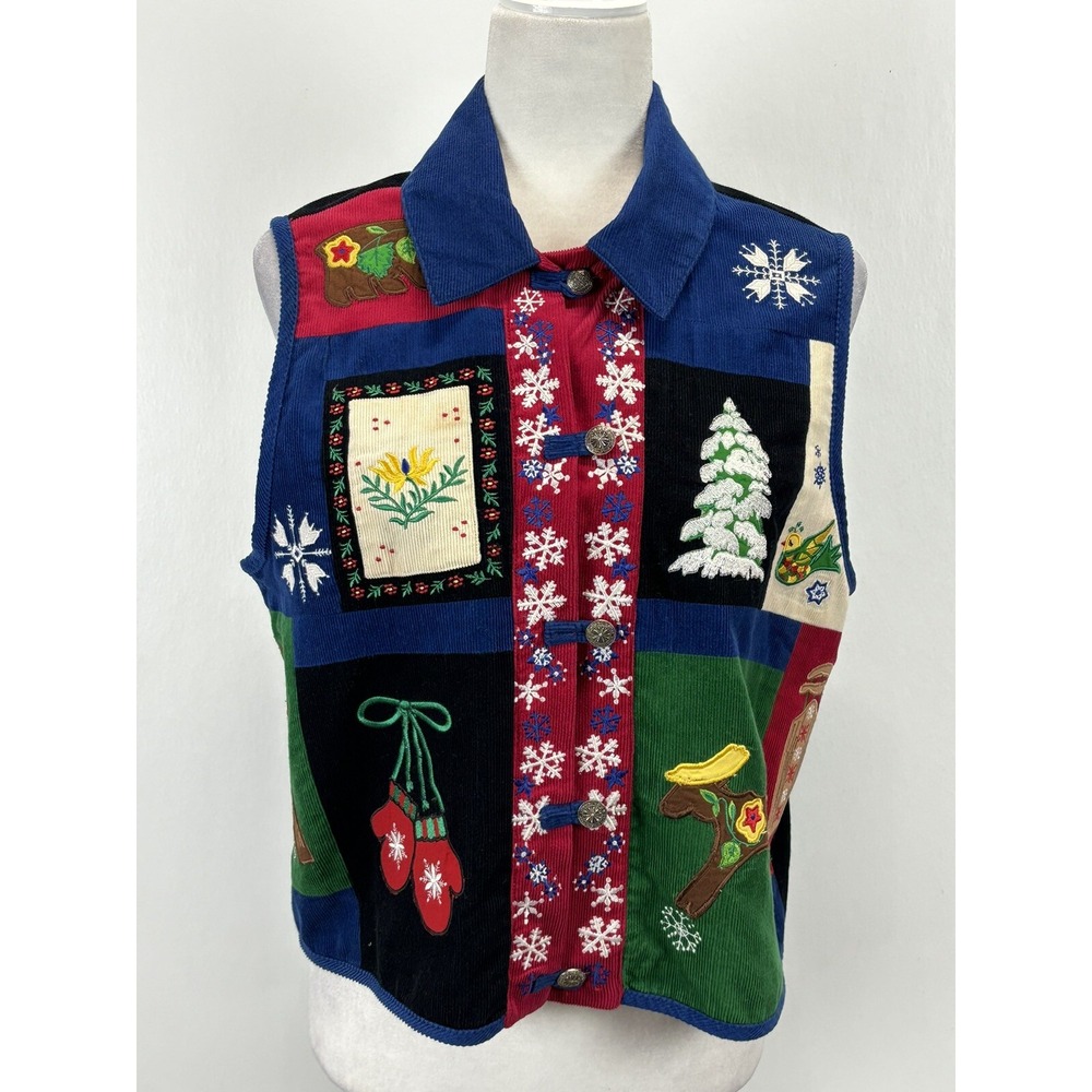 Vintage Khaki Rose Corduroy Christmas Vest Medium READ Holiday Womens